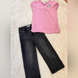 Hello Kitty Pink Striped Tee Sz 3-4, Cotton On Black Jeans Sz 4